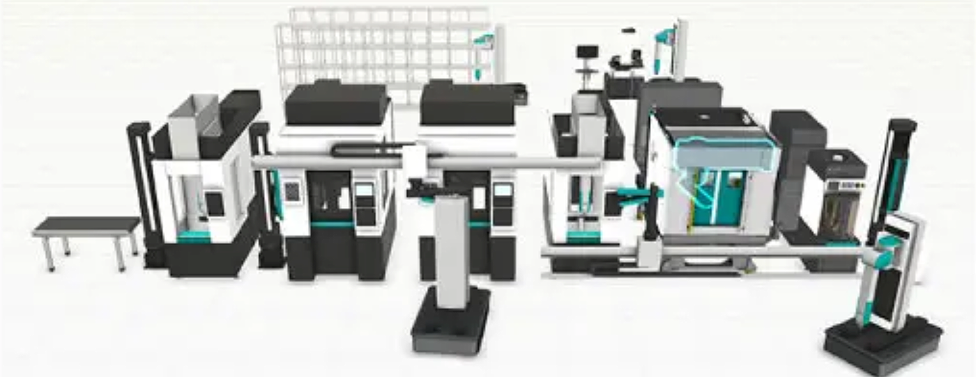 An example of automation and conveying systems with machining centers